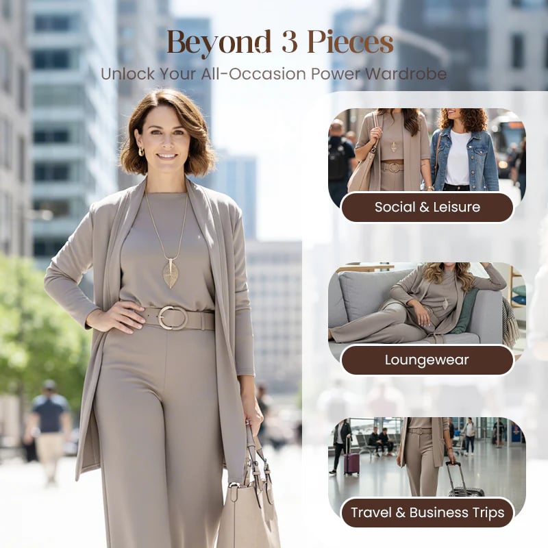 ⏳Oferta especial por tiempo limitado⏰Elegante conjunto de 3 piezas que incluye cárdigan largo, top y pantalón💞-ES