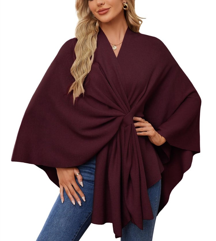 🔥Elegante bufanda que cubre un suave poncho de punto con frente abierto-ES