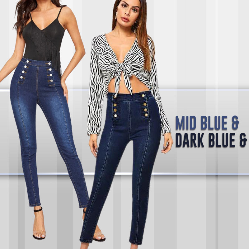 📦Με αντικαταβολή👖Ψηλόμεσο στενό τζιν με διπλό στήθος-GR