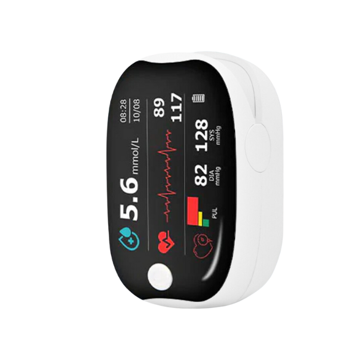 【🎁Praznična ponudba🎄】Pulzni oksimeter GlucoSense za prst s sponko - angleška različica (štiribarvna LED)-SI