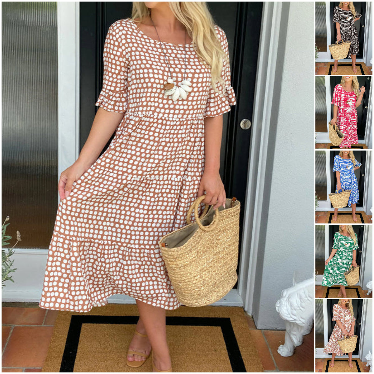 🎁Gran descuento 2025🎁💥Vestido midi de lunares con capucha-ES