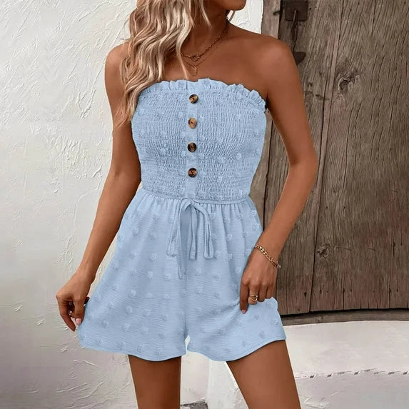 🔥👗Γυναικεία ολόσωμη φόρμα με φαρδιά μπατζάκια, βολάν μπροστά και δέσιμο-GR