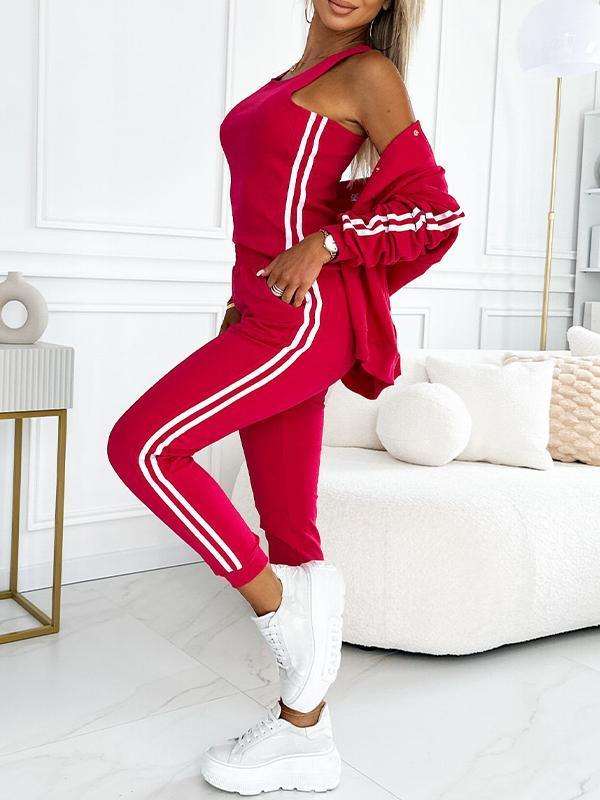 Conjunto de tres piezas de chaqueta y pantalón de béisbol para mujer-ES