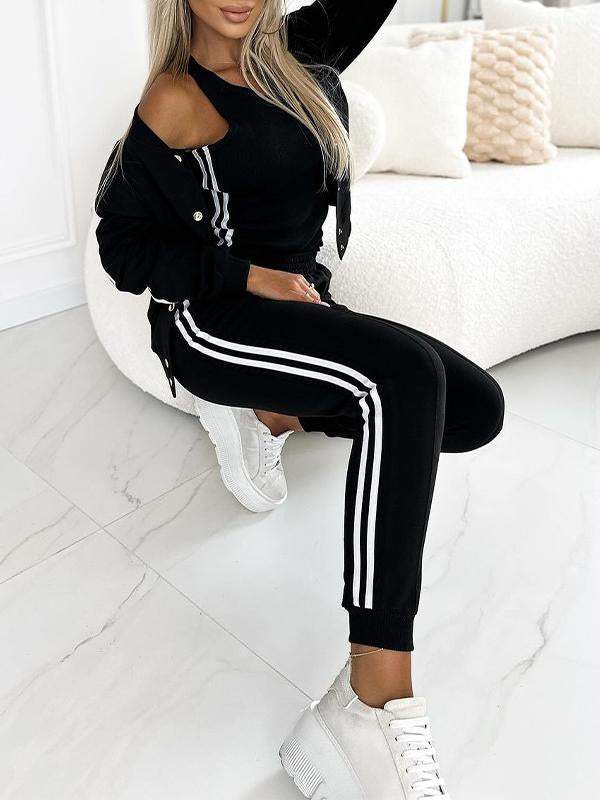 Conjunto de tres piezas de chaqueta y pantalón de béisbol para mujer-ES