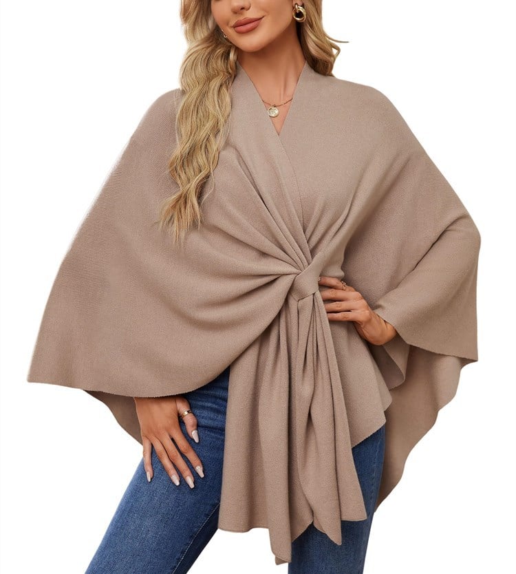 🔥Elegante bufanda que cubre un suave poncho de punto con frente abierto-ES