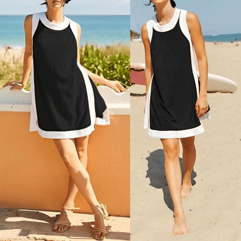 👗Ženski ležerni top i kratke hlače bez rukava s blokovima boja i džepovima🥰-HR