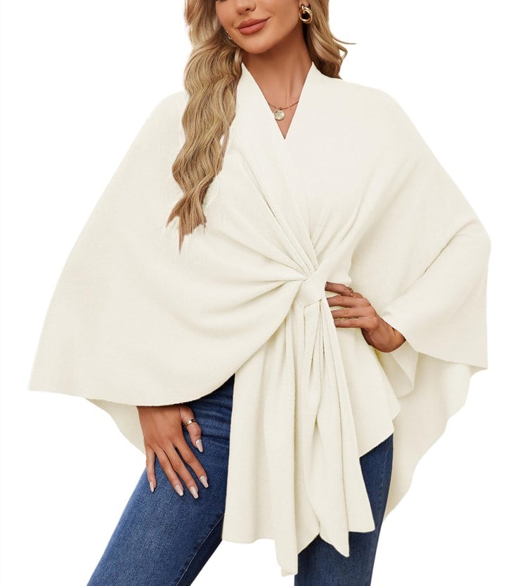 🔥Elegante bufanda que cubre un suave poncho de punto con frente abierto-ES