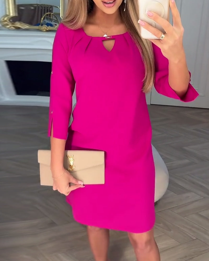 Elegantne, ühevärviline, lihtne V-kujuline kleit-EE