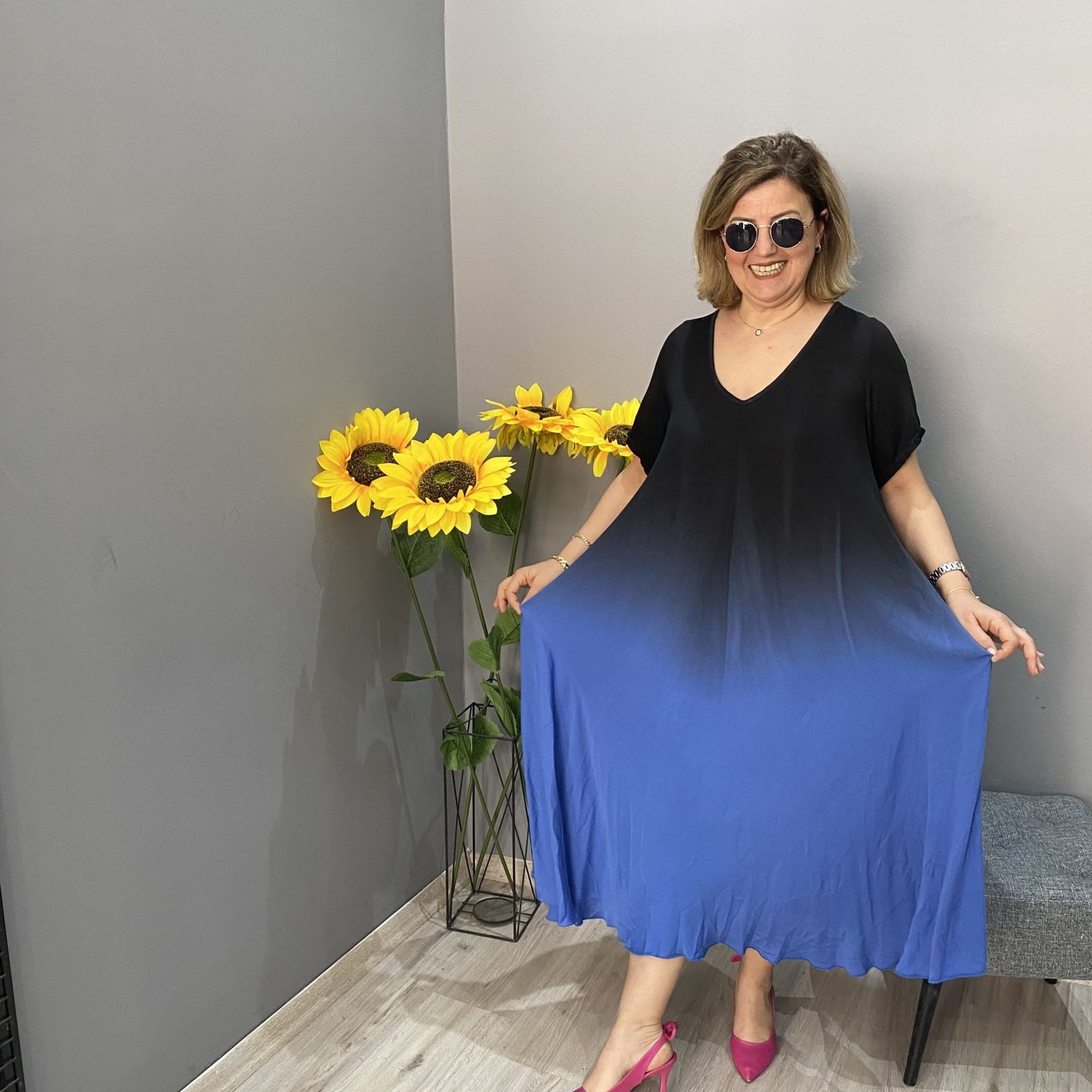 Vestido italiano informal de manga larga con degradado de color-ES