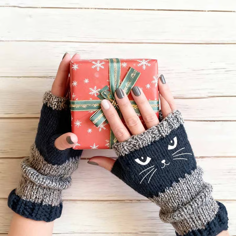 🐱 Mielos moteriškos megztos katės pirštinės🧤🧶-LT