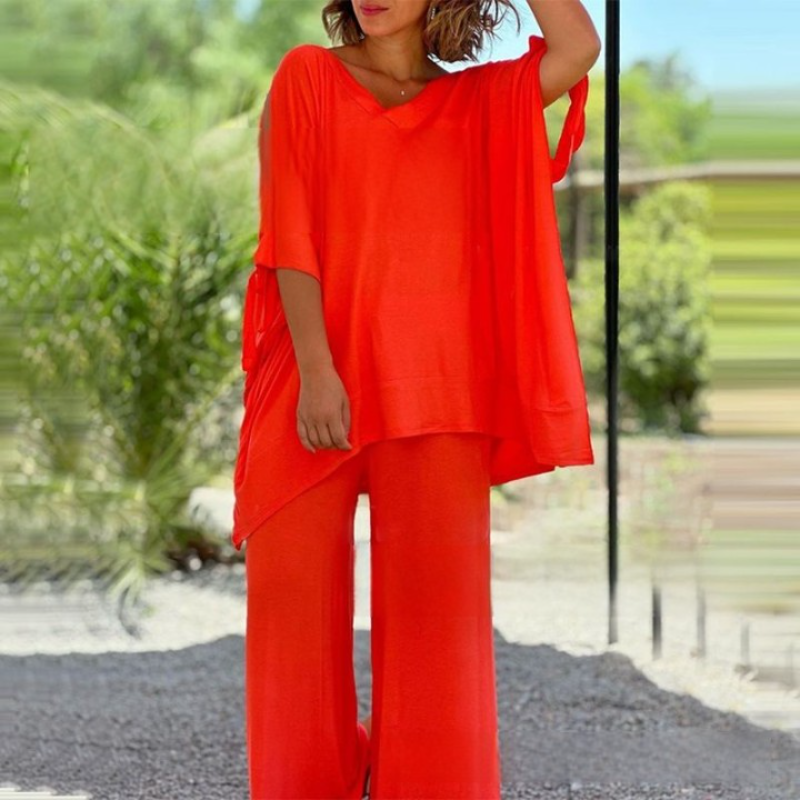 💝 Top casual de dos piezas para mujer con pantalón ancho-ES