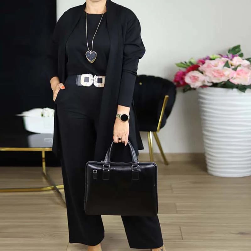 ⏳Oferta especial por tiempo limitado⏰Elegante conjunto de 3 piezas que incluye cárdigan largo, top y pantalón💞-ES