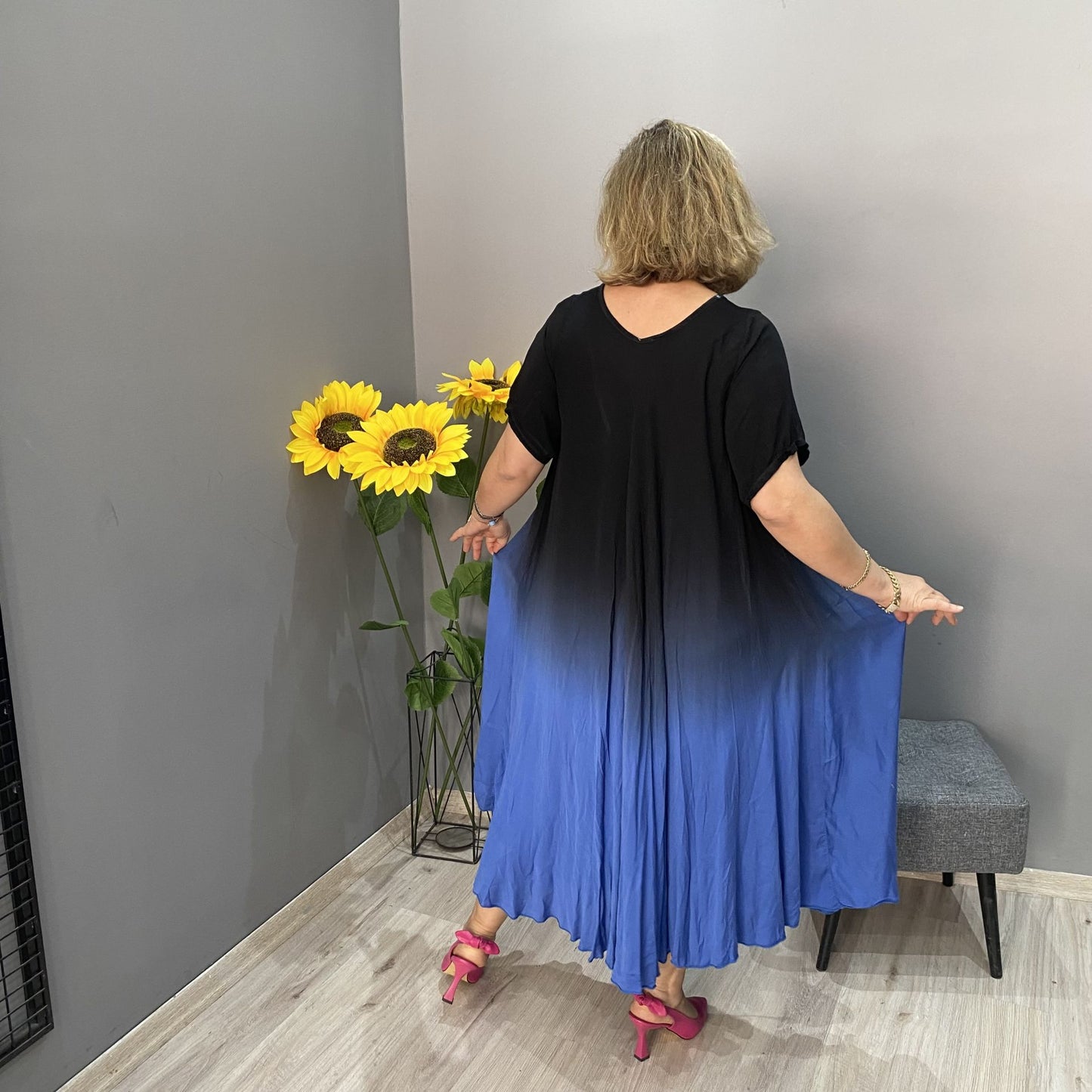 Vestido italiano informal de manga larga con degradado de color-ES