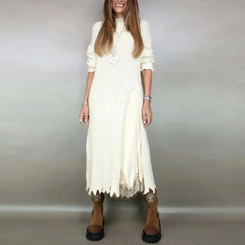 Conjunto Valérie™ con un precioso vestido de satén y un jersey largo hecho a mano / ¡Elegancia atemporal en cada detalle-ES