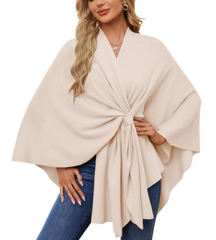 🔥Elegante bufanda que cubre un suave poncho de punto con frente abierto-ES
