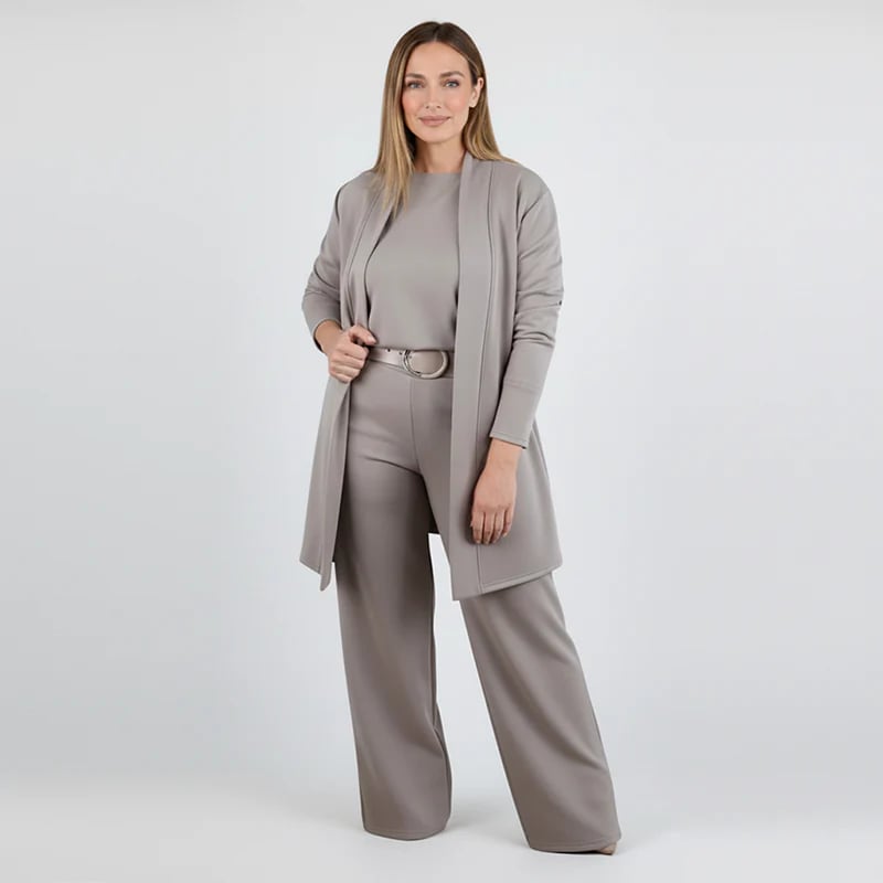 ⏳Oferta especial por tiempo limitado⏰Elegante conjunto de 3 piezas que incluye cárdigan largo, top y pantalón💞-ES