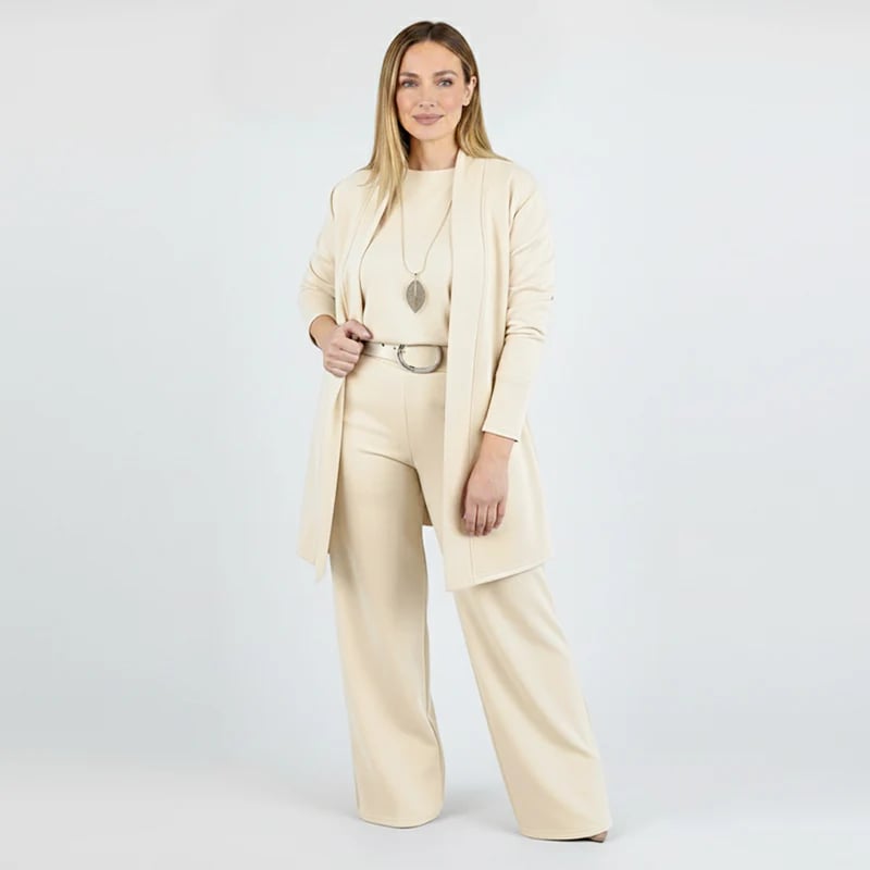 ⏳Oferta especial por tiempo limitado⏰Elegante conjunto de 3 piezas que incluye cárdigan largo, top y pantalón💞-ES