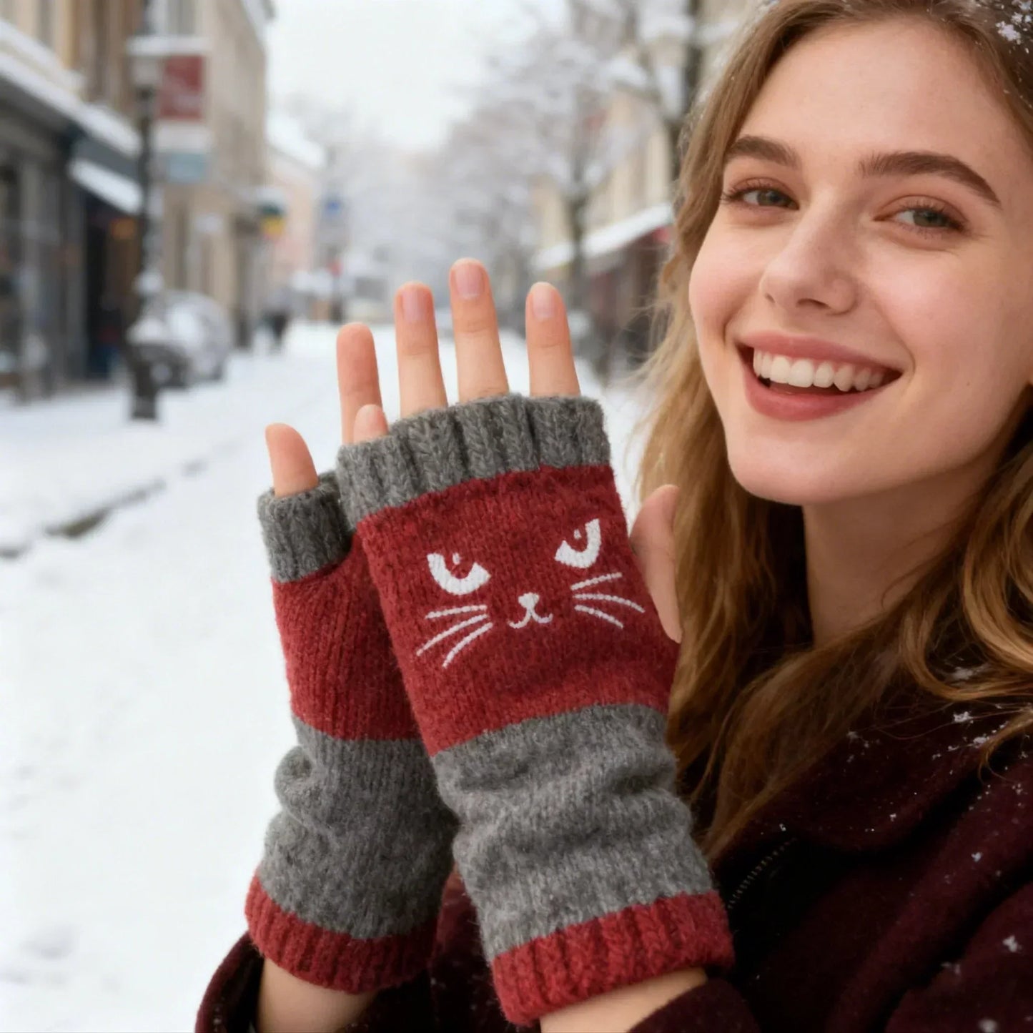 🐱 Mielos moteriškos megztos katės pirštinės🧤🧶-LT