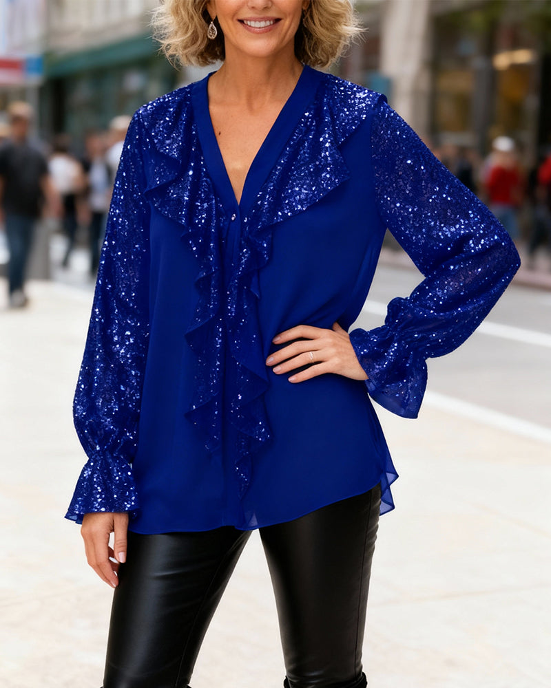 Solid Color Ruffled Loose Blouses-GR