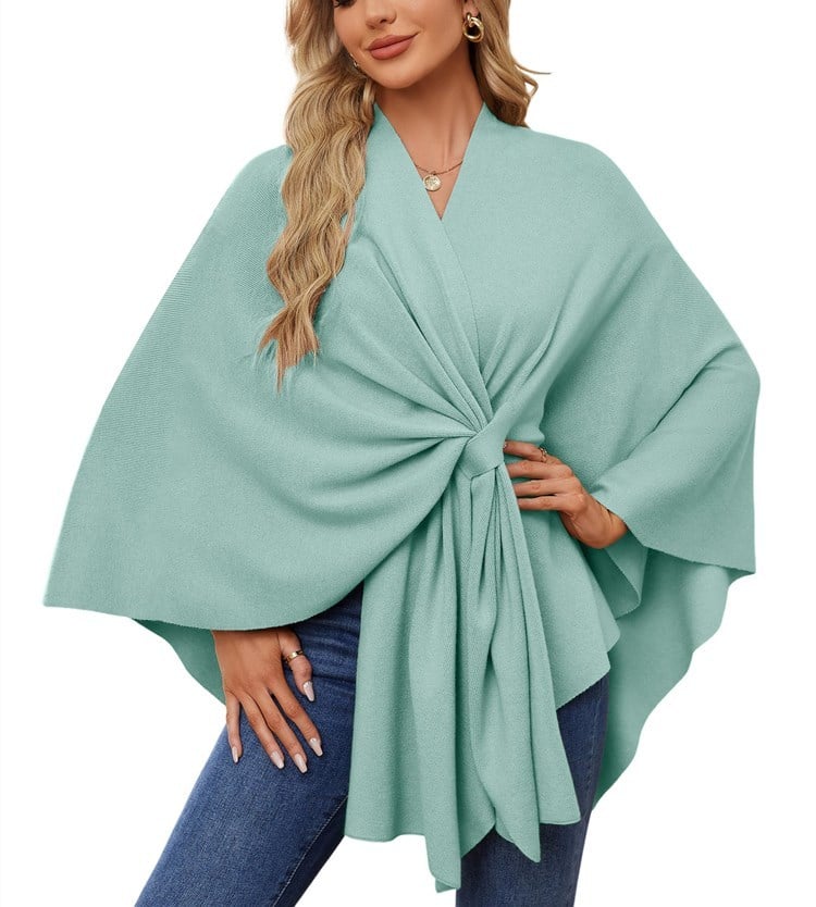 🔥Elegante bufanda que cubre un suave poncho de punto con frente abierto-ES
