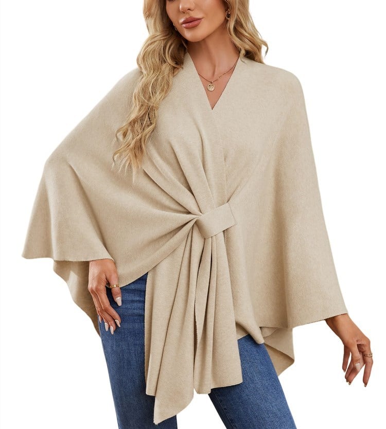 🔥Elegante bufanda que cubre un suave poncho de punto con frente abierto-ES