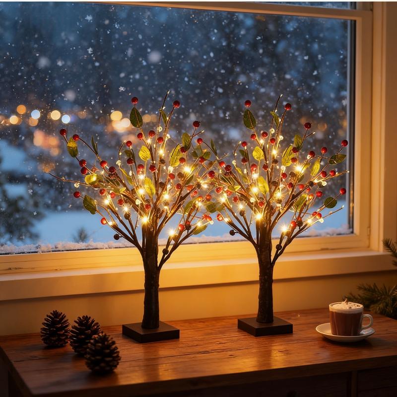 Lámpara LED navideña con forma de árbol de bayas-ES