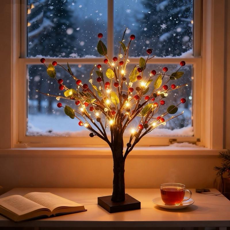 Lámpara LED navideña con forma de árbol de bayas-ES