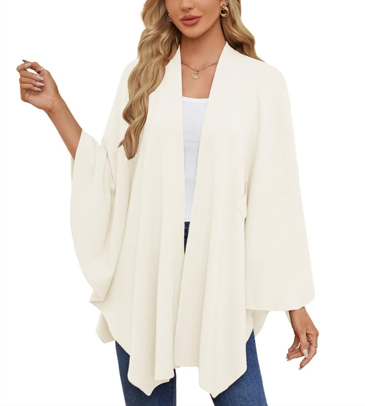 🔥Elegante bufanda que cubre un suave poncho de punto con frente abierto-ES