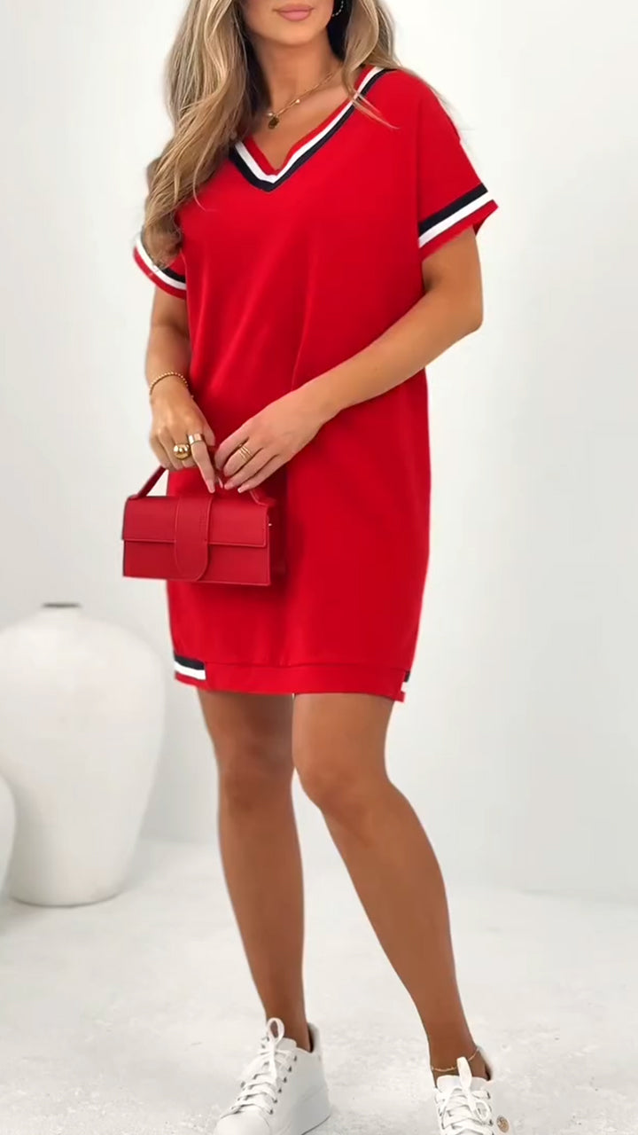 Vestido casual de mujer con dobladillo en contraste.-ES