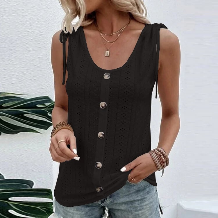 Γιλέκο casual loose fit μονόχρωμο πλήρωμα με λαιμόκοψη-GR