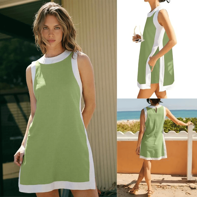👗Ženski ležerni top i kratke hlače bez rukava s blokovima boja i džepovima🥰-HR