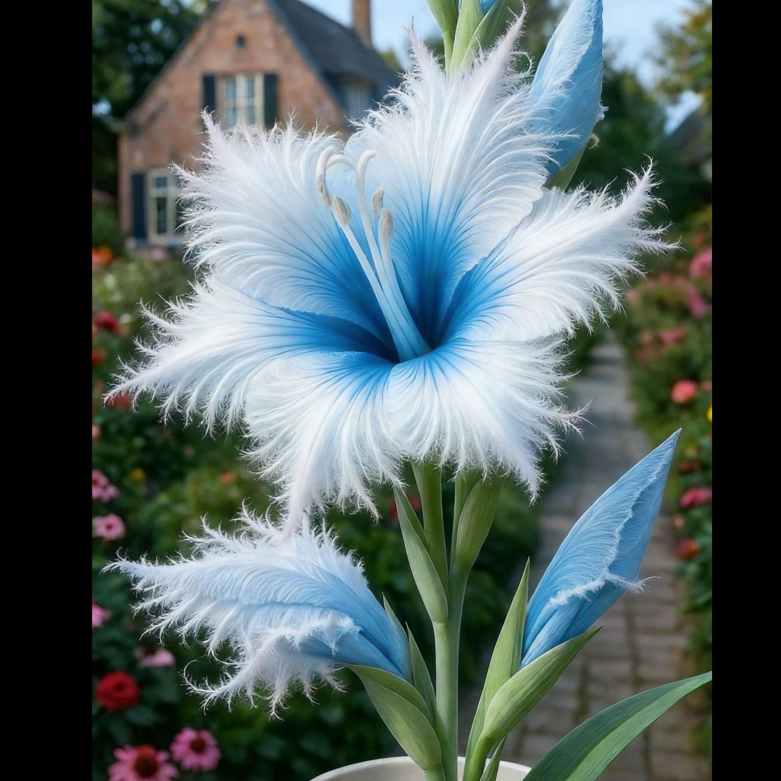 Bulbos de lirio raros con bordes plumosos: impresionantes flores rosas y blancas, fáciles de cultivar.-ES