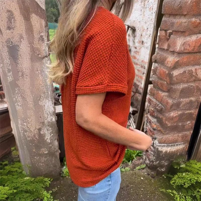 Ženski eleganten top s kratkimi rokavi in koničastim izrezom-SI
