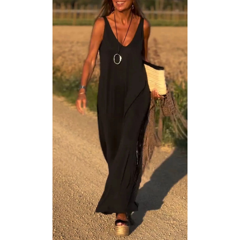 🔥👗Γυναικείο μάξι φόρεμα με γλυκιά λαιμόκοψη-GR