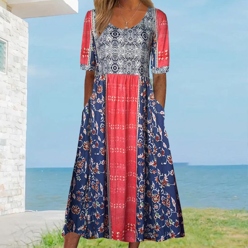 🌸Elegantne boho mustriga naiste kleit-EE