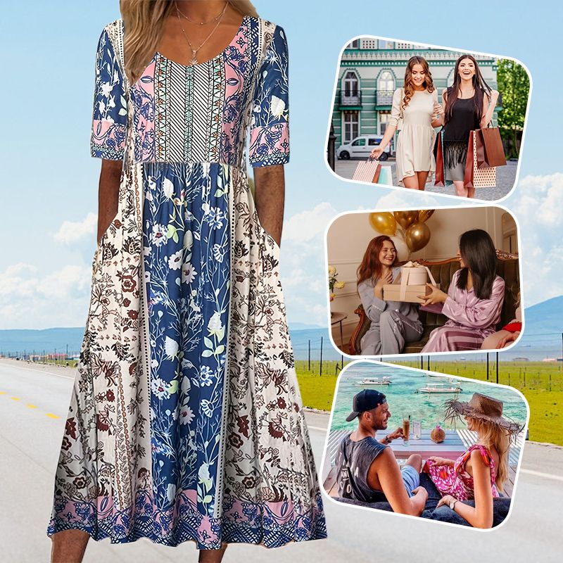 🌸Elegantne boho mustriga naiste kleit-EE