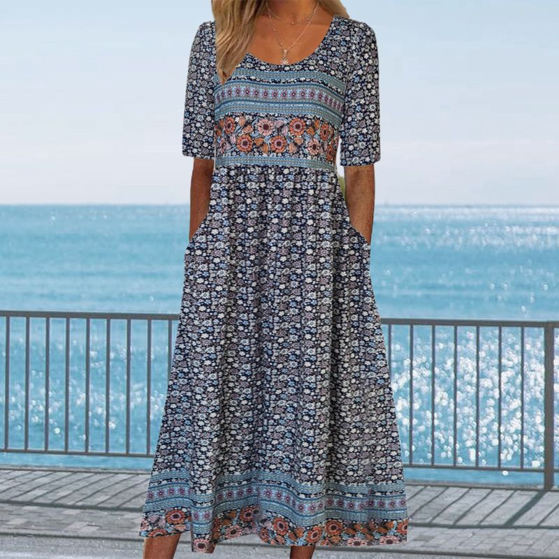 🌸Elegantne boho mustriga naiste kleit-EE