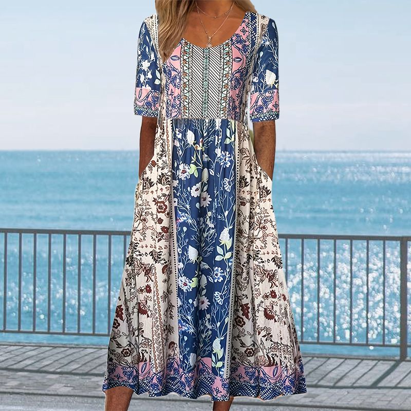 🌸Elegantne boho mustriga naiste kleit-EE