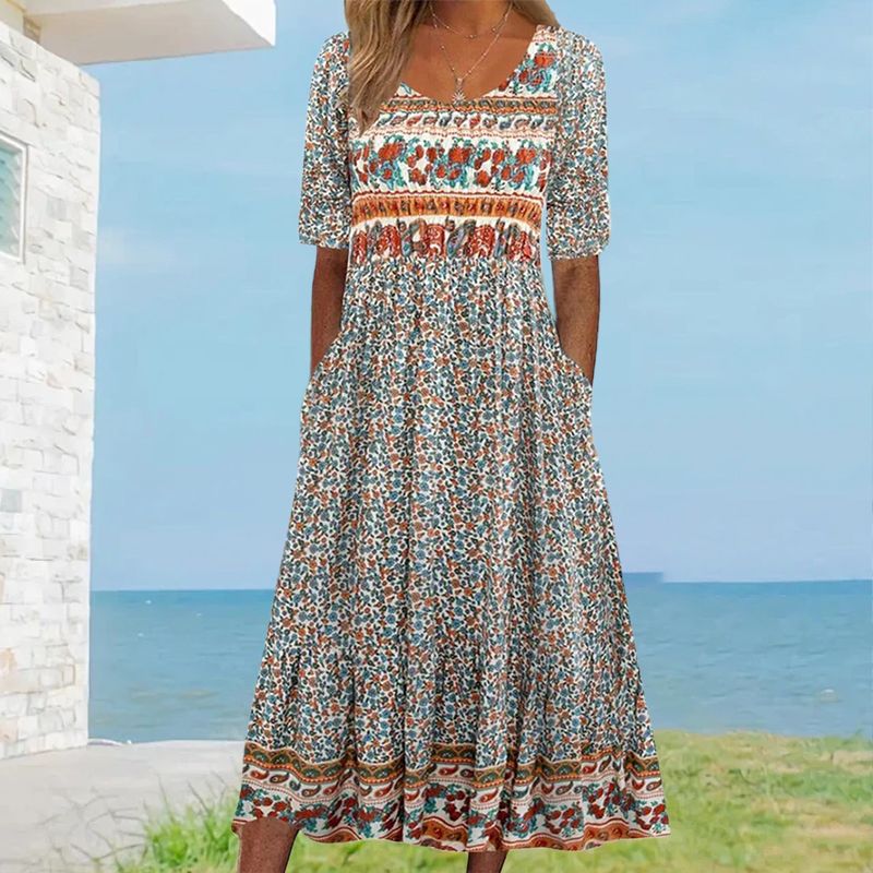 🌸Elegantne boho mustriga naiste kleit-EE