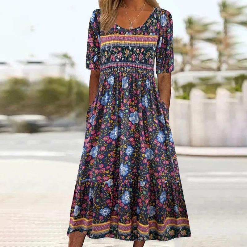 🌸Elegantne boho mustriga naiste kleit-EE
