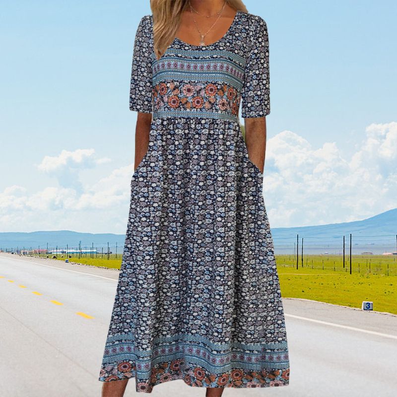 🌸Elegantne boho mustriga naiste kleit-EE