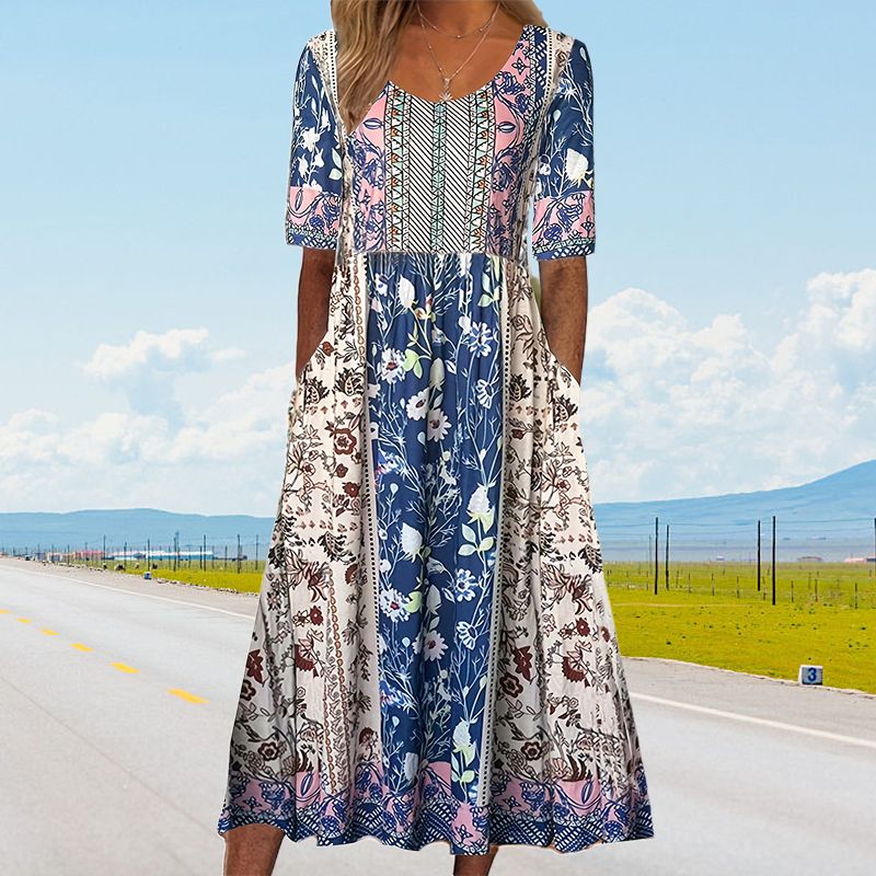 🌸Elegantne boho mustriga naiste kleit-EE