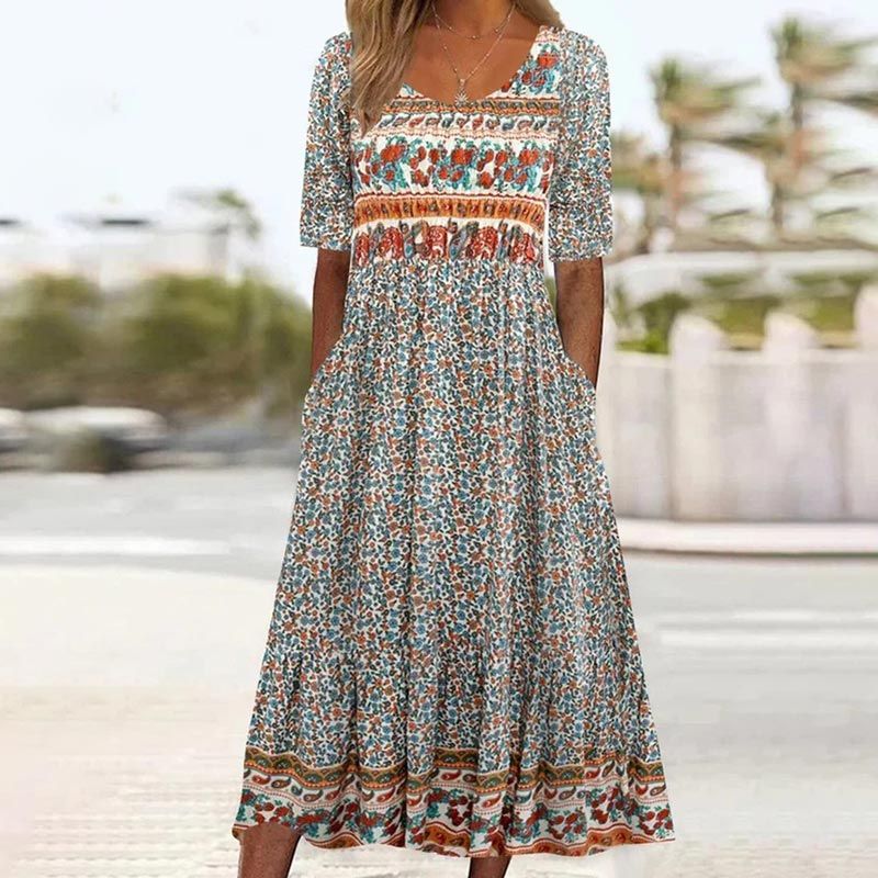 🌸Elegantne boho mustriga naiste kleit-EE