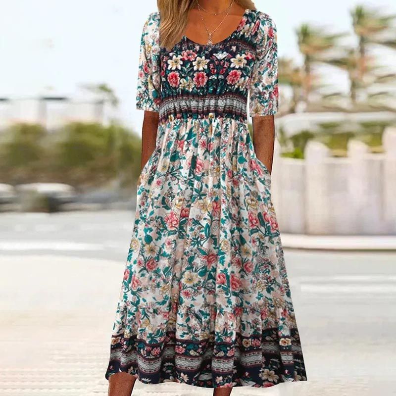 🌸Elegantne boho mustriga naiste kleit-EE