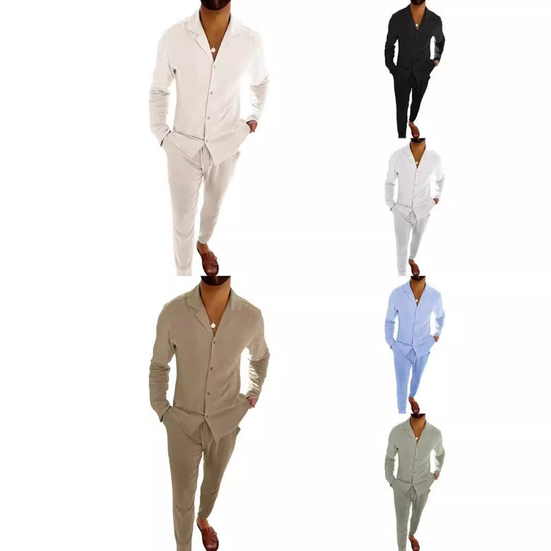 🌴Conjunto casual minimalista de dos piezas de lino y algodón para hombre