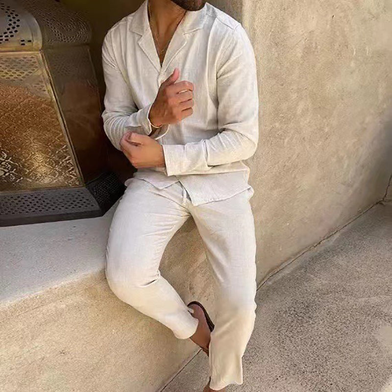 🌴Conjunto casual minimalista de dos piezas de lino y algodón para hombre