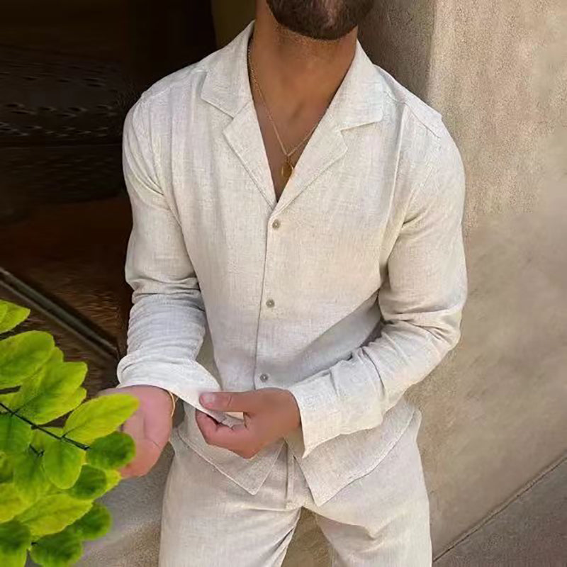 🌴Conjunto casual minimalista de dos piezas de lino y algodón para hombre