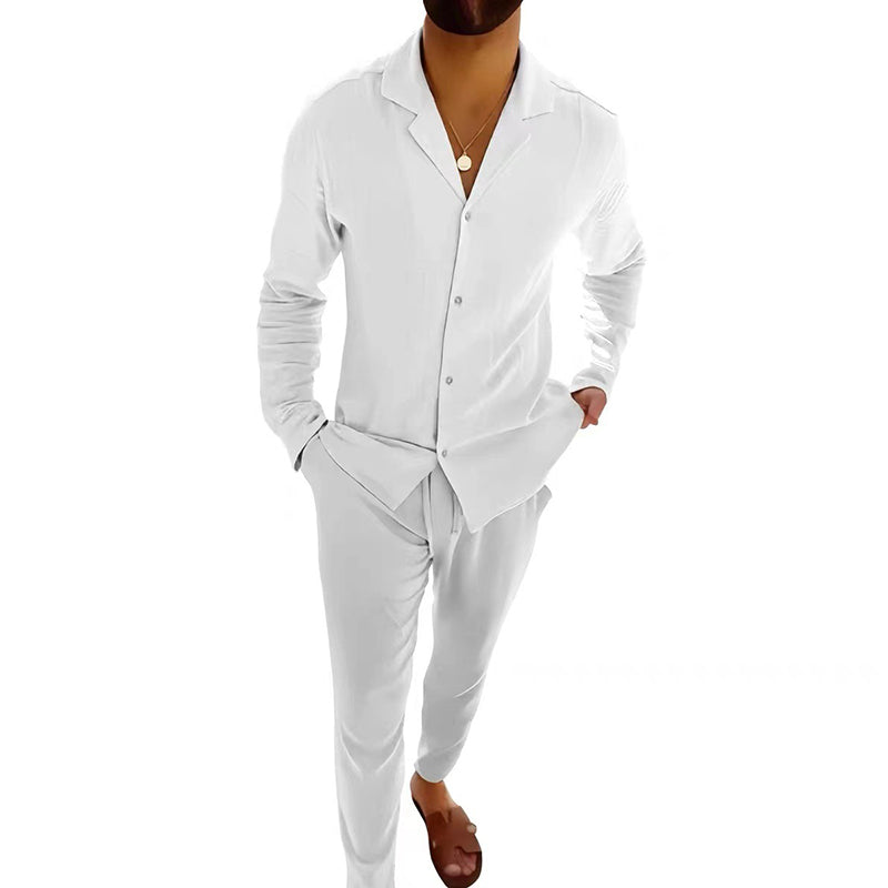🌴Conjunto casual minimalista de dos piezas de lino y algodón para hombre