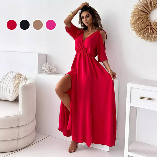 【💖Nuevos Productos 2025】👗Vestido elegante y sexy para mujer con escote puntiagudo-ES
