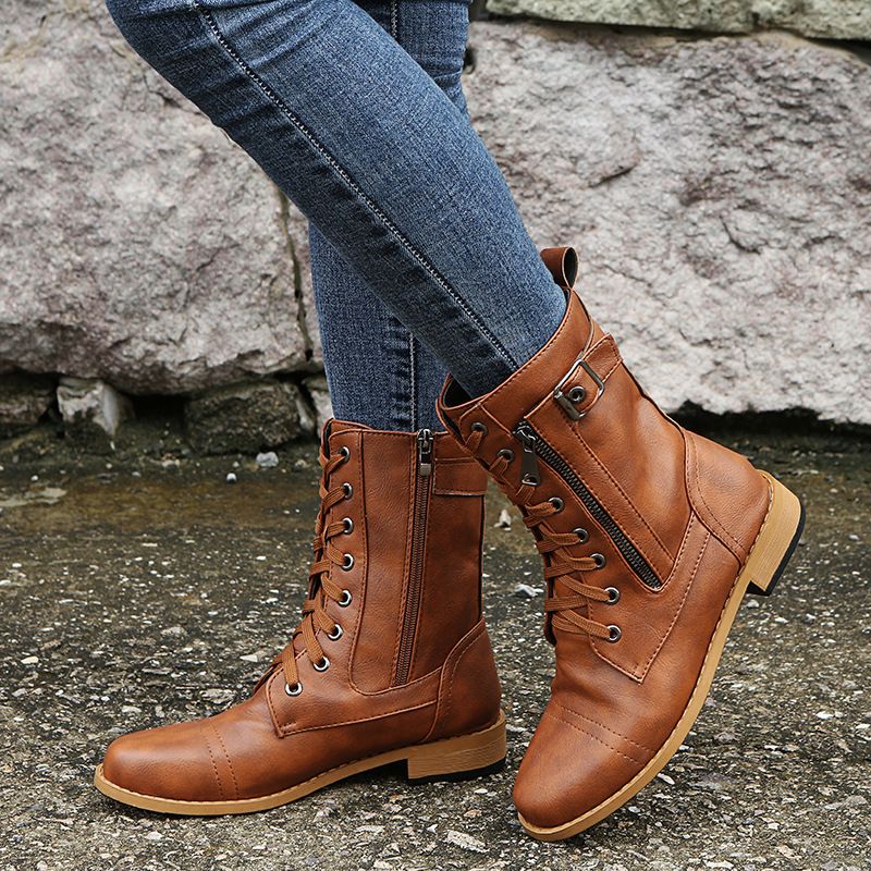 Ženski usnjeni ortopedski čevlji z okroglo konico in zadrgo ob strani👢-SI